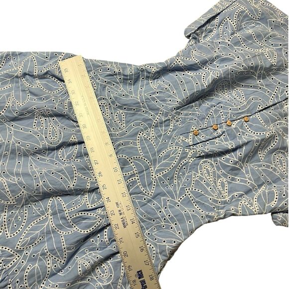 ZARA‎ Dress WMNS M Blue Embroidered Eyelet Midi  Shirt Cutwork V-Neck 7946/528 - Picture 13 of 16